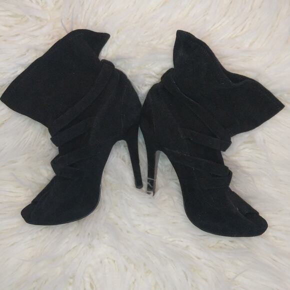 Black Suede Peep toe Bootie - Picture 2 of 6